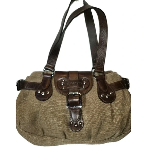 Longchamp Paris Idole Hobo Bag Brown Double Handle Fabric With Leather. VTG EUC - Picture 2 of 11